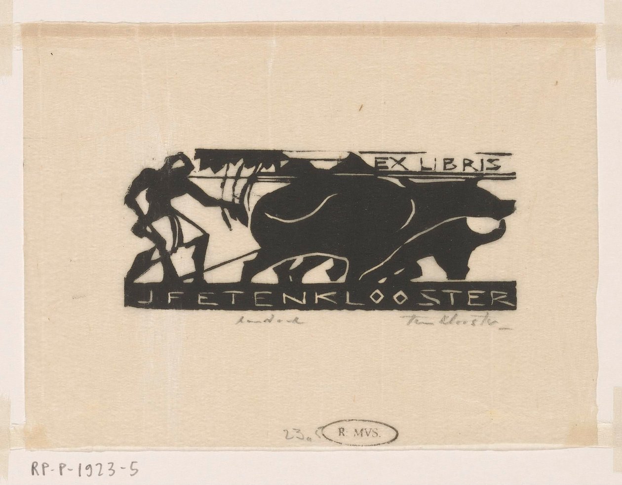 Ex libris de J.F.E. ten Klooster - Johannes Frederik Engelbert ten Klooster (signed by artist)