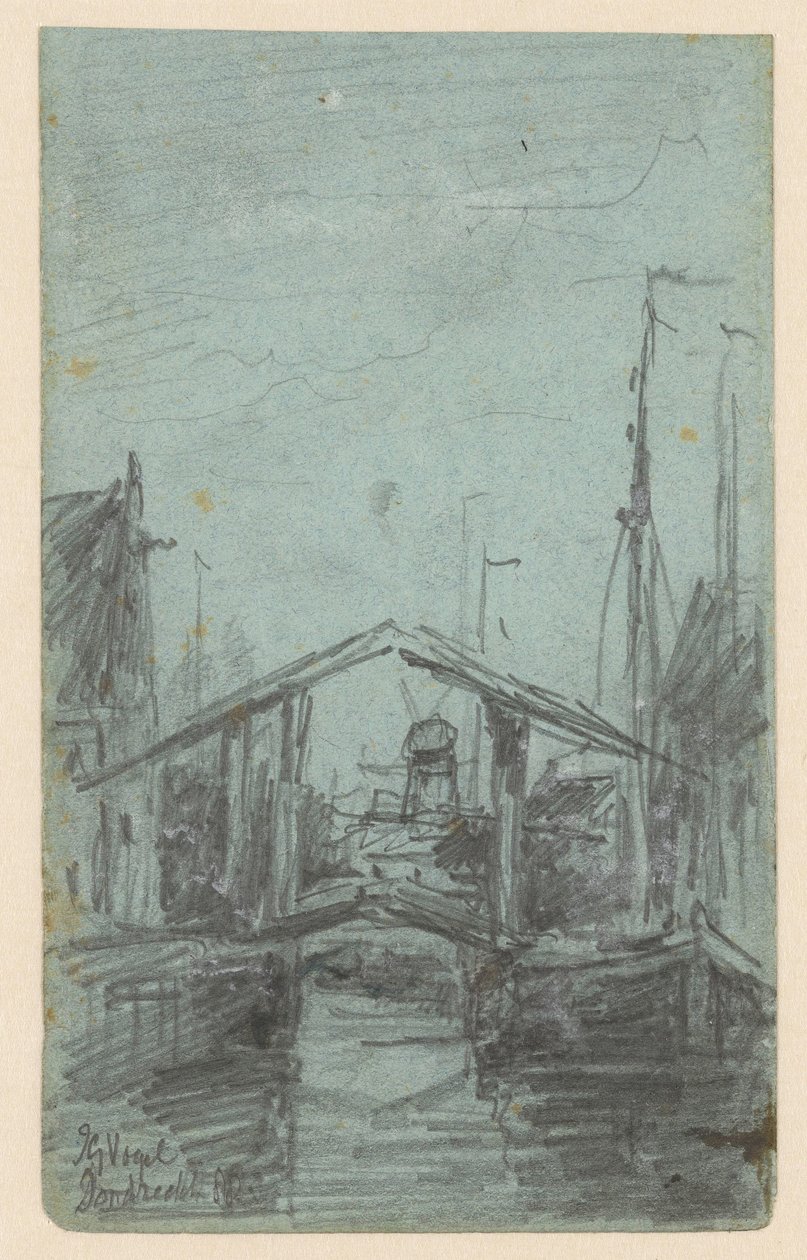 Vue de Dordrecht avec pont-levis - Johannes Gijsbert Vogel