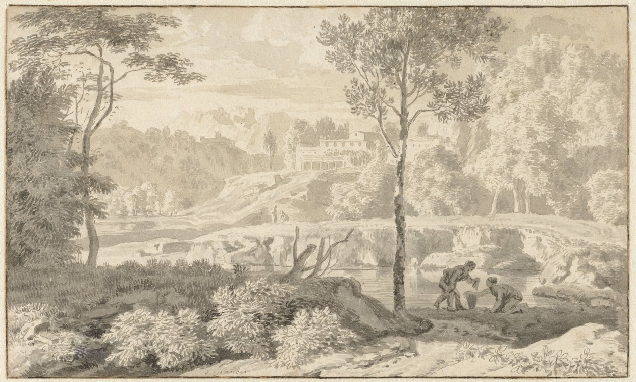 Paysage arcadien avec figures près d