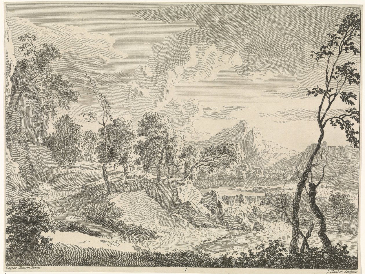 Paysage vallonné avec cascade - Johannes Glauber