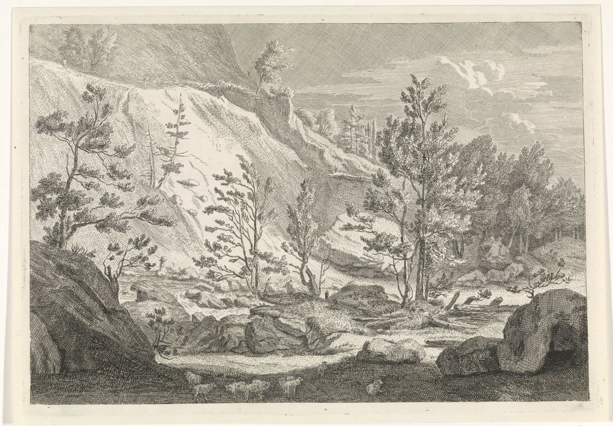 Ravin avec un troupeau de moutons (Paysages dans le massif de la Chartreuse) - Johannes Glauber
