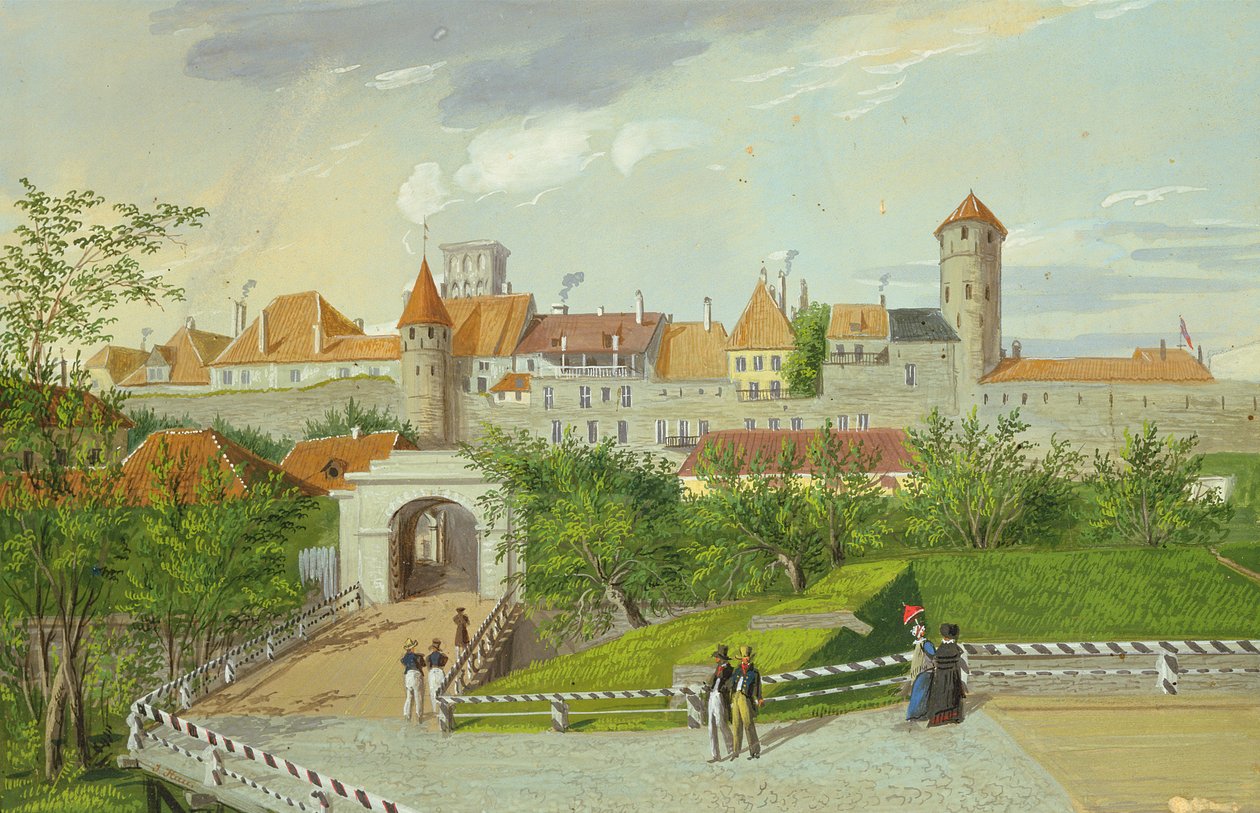 Vue de la petite porte côtière avec les tours Hattorpe et Stolting, Tallinn - Johannes Hau