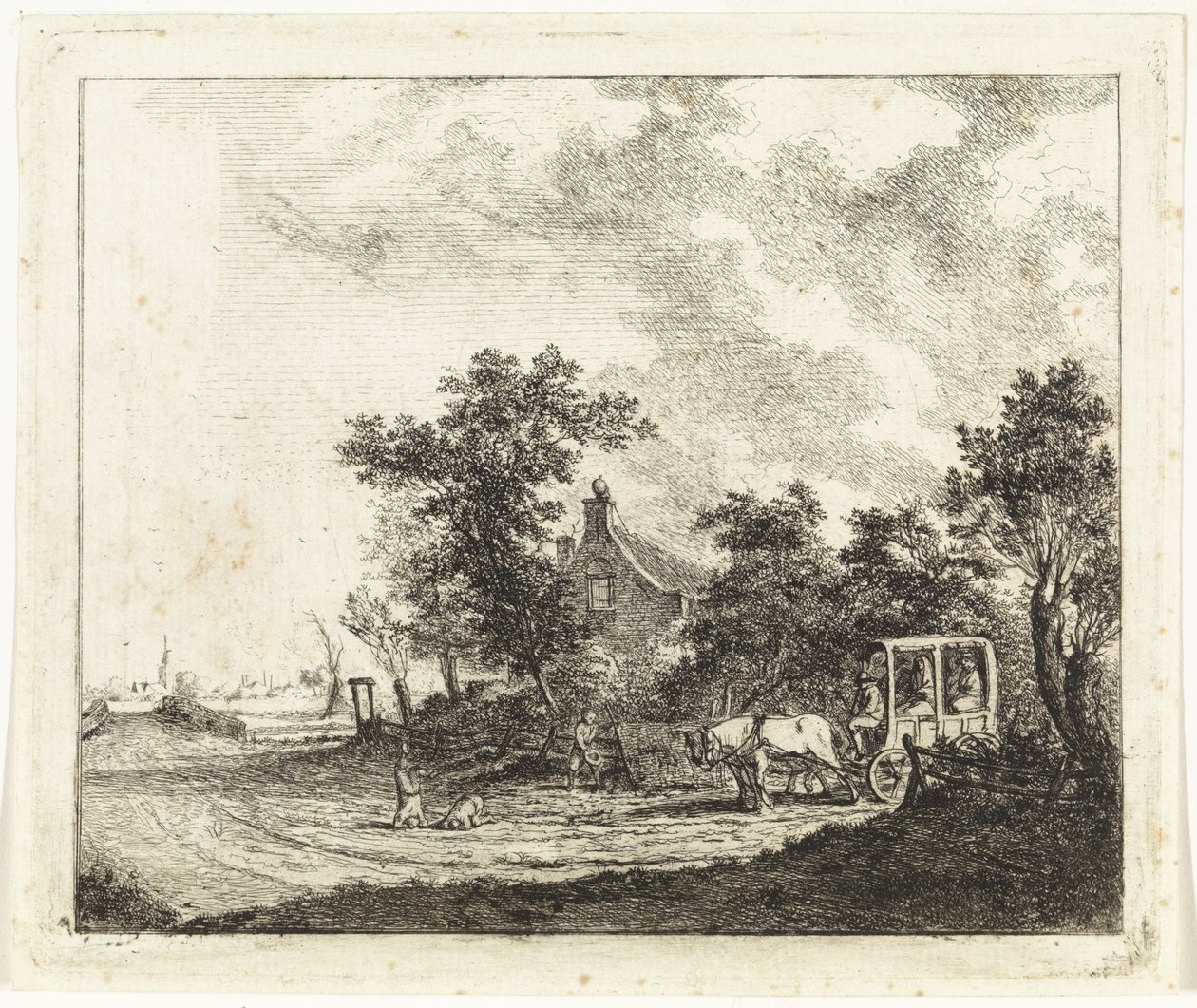 Cheval et chariot devant une maison - Johannes Huibert Prins