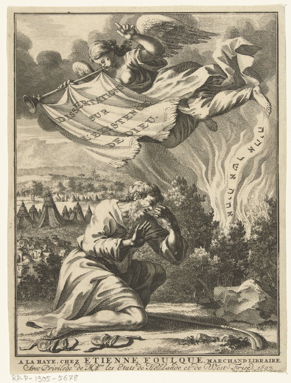 Moïse devant le buisson ardent (Page de titre pour Isaac Jaquelot, Dissertations sur l