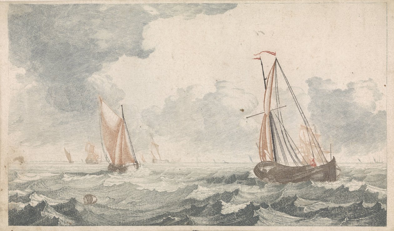 Deux bateaux à fond plat se croisant - Johannes Jacobsz van den Aveele