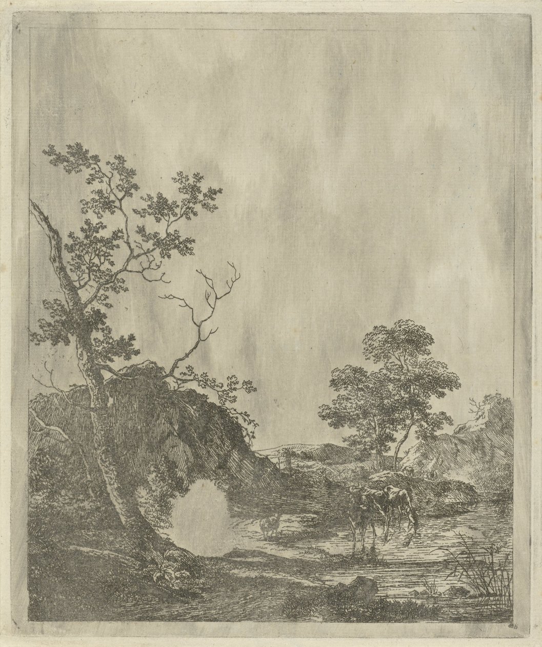 Paysage avec bétail dans une rivière - Johannes Janson