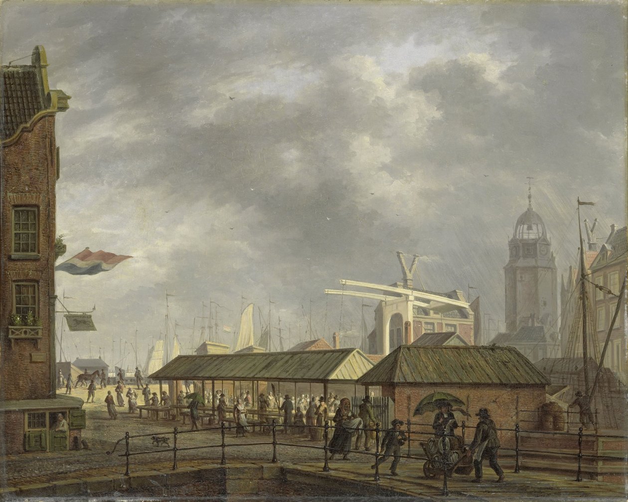 Le petit marché aux poissons au coin du Brouwersgracht et du Singel - Johannes Jelgerhuis
