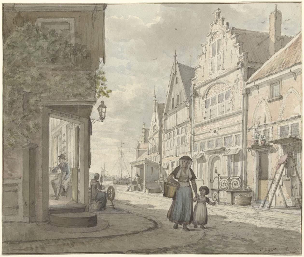 Femme et enfant marchant dans une rue d