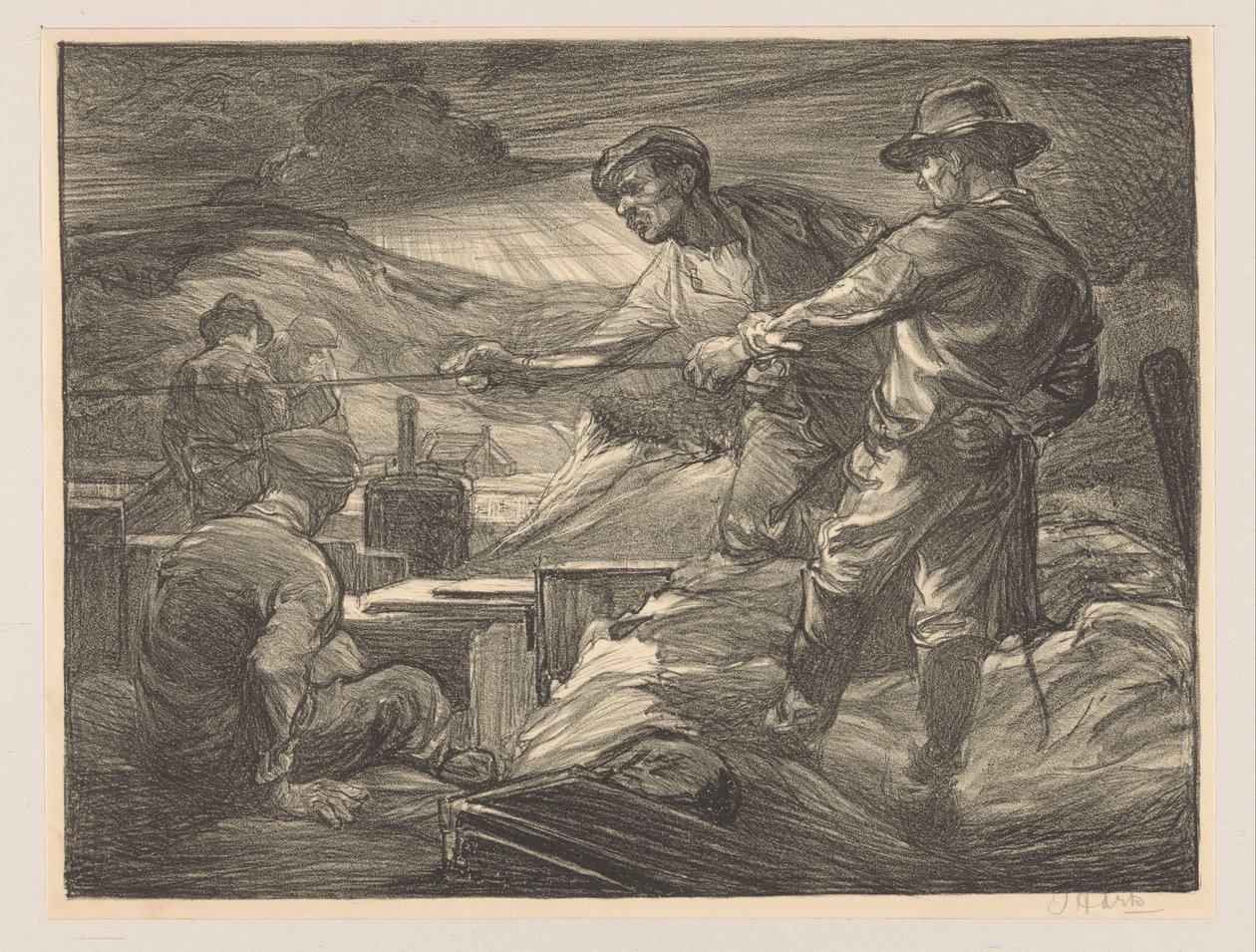 Travailleurs tirant une corde - Johannes Josephus Aarts (signed by artist)