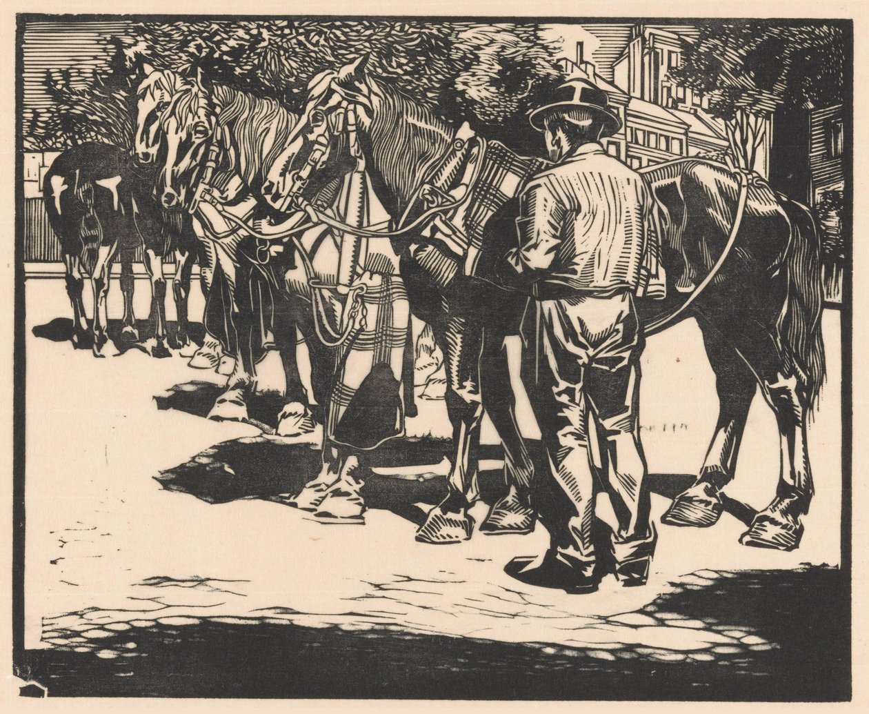 Chevaux de selle sur une place - Johannes Josephus Aarts (signed by artist)