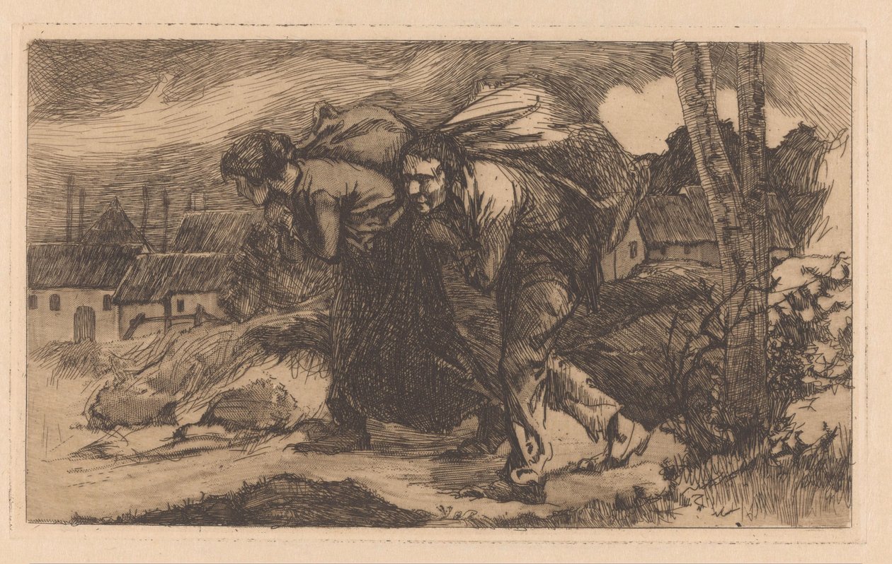 Homme et femme avec un sac sur le dos - Johannes Josephus Aarts