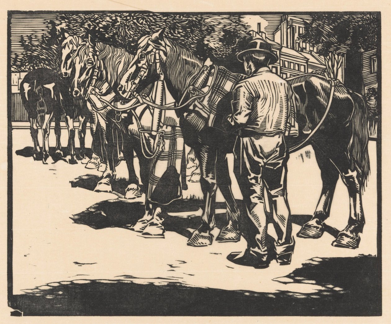 Chevaux de selle sur une place - Johannes Josephus Aarts