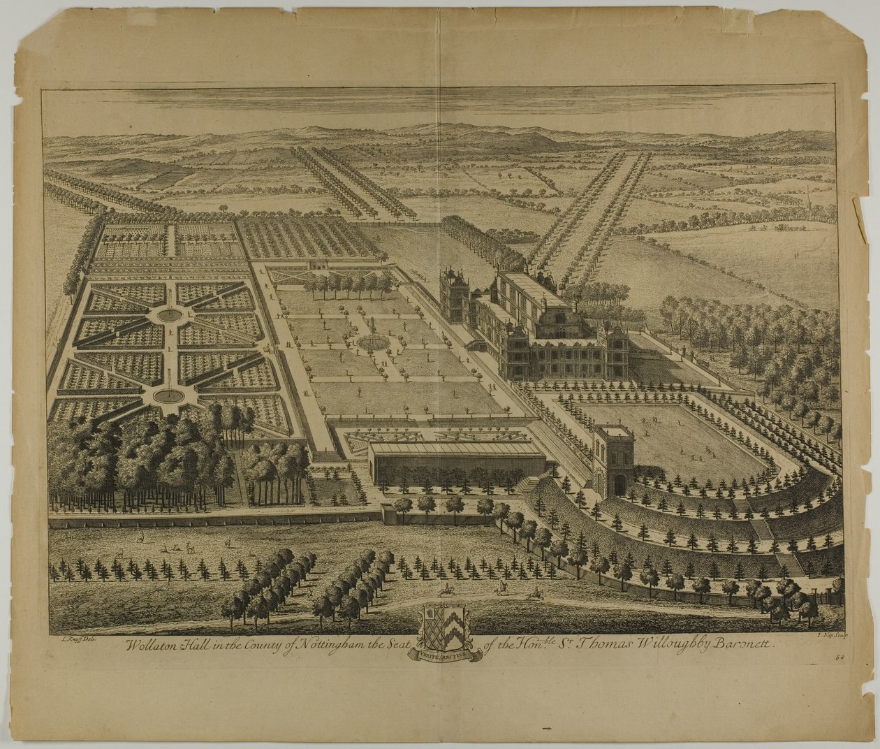 Wollaton Hall dans le comté de Nottingham, planche 68 de Britannia Illustrata - Johannes Kip