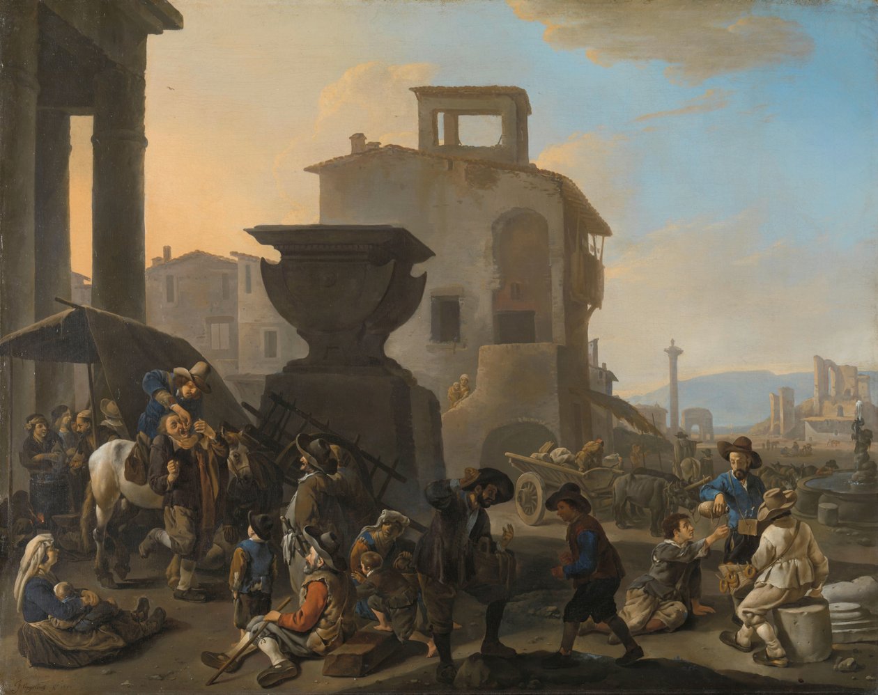 Marché italien avec un dentiste charlatan - Johannes Lingelbach