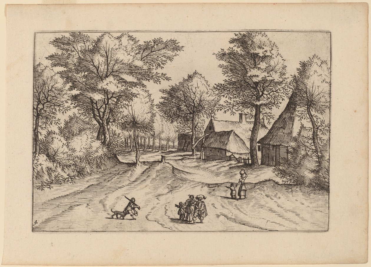 Route de village avec ferme et hangars - Johannes and Lucas van Doetechum after Master of the Small Landscapes