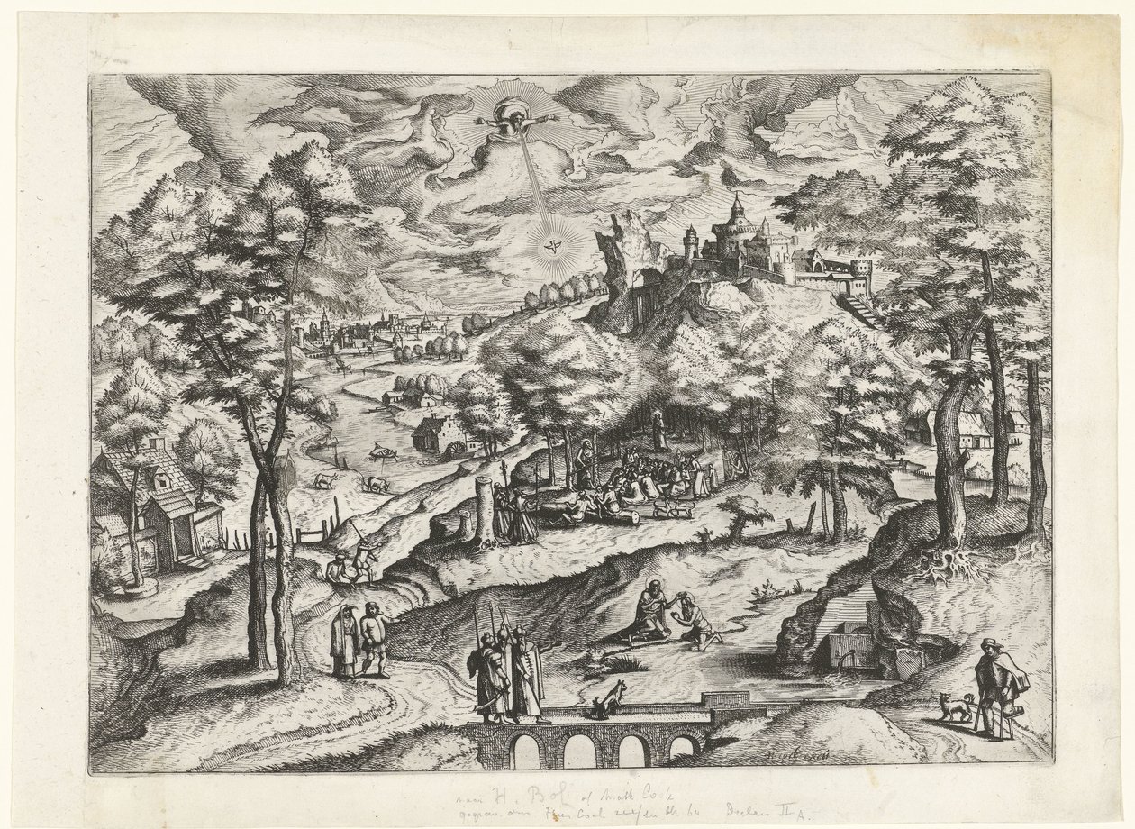 Paysage avec le baptême du Christ - Johannes of Lucas van Doetechum
