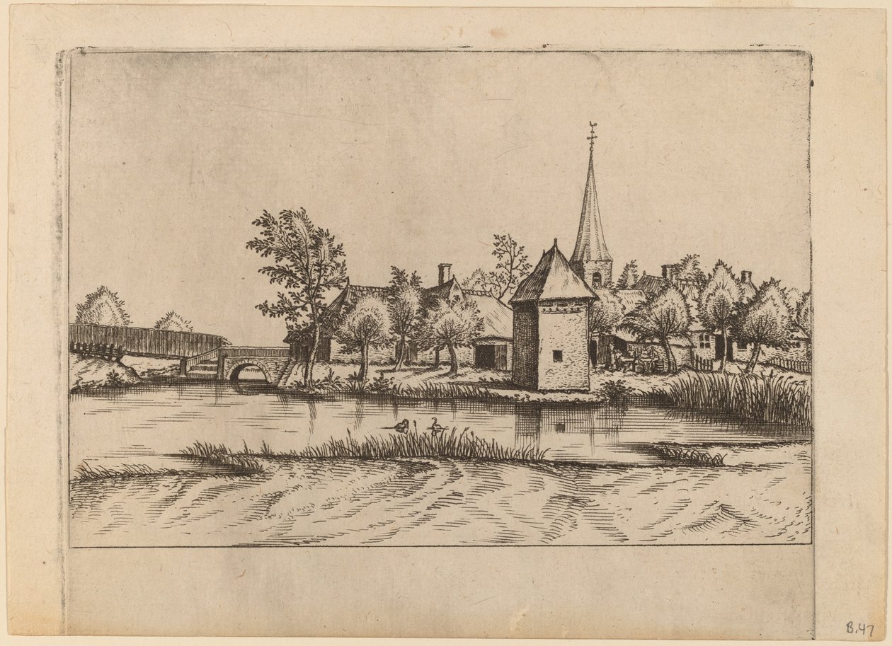 Village de campagne avec église et pont - Johannes van Doetechum, the Elder and Lucas