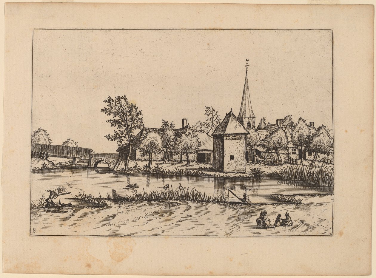 Village de campagne avec église et pont - Johannes van Doetechum, the Elder and Lucas