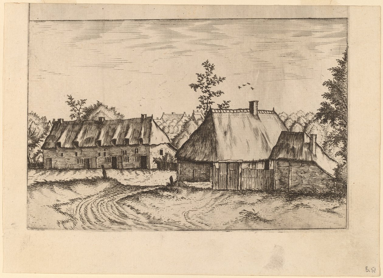 Ferme et rangée de maisons - Johannes van Doetechum, the Elder and Lucas