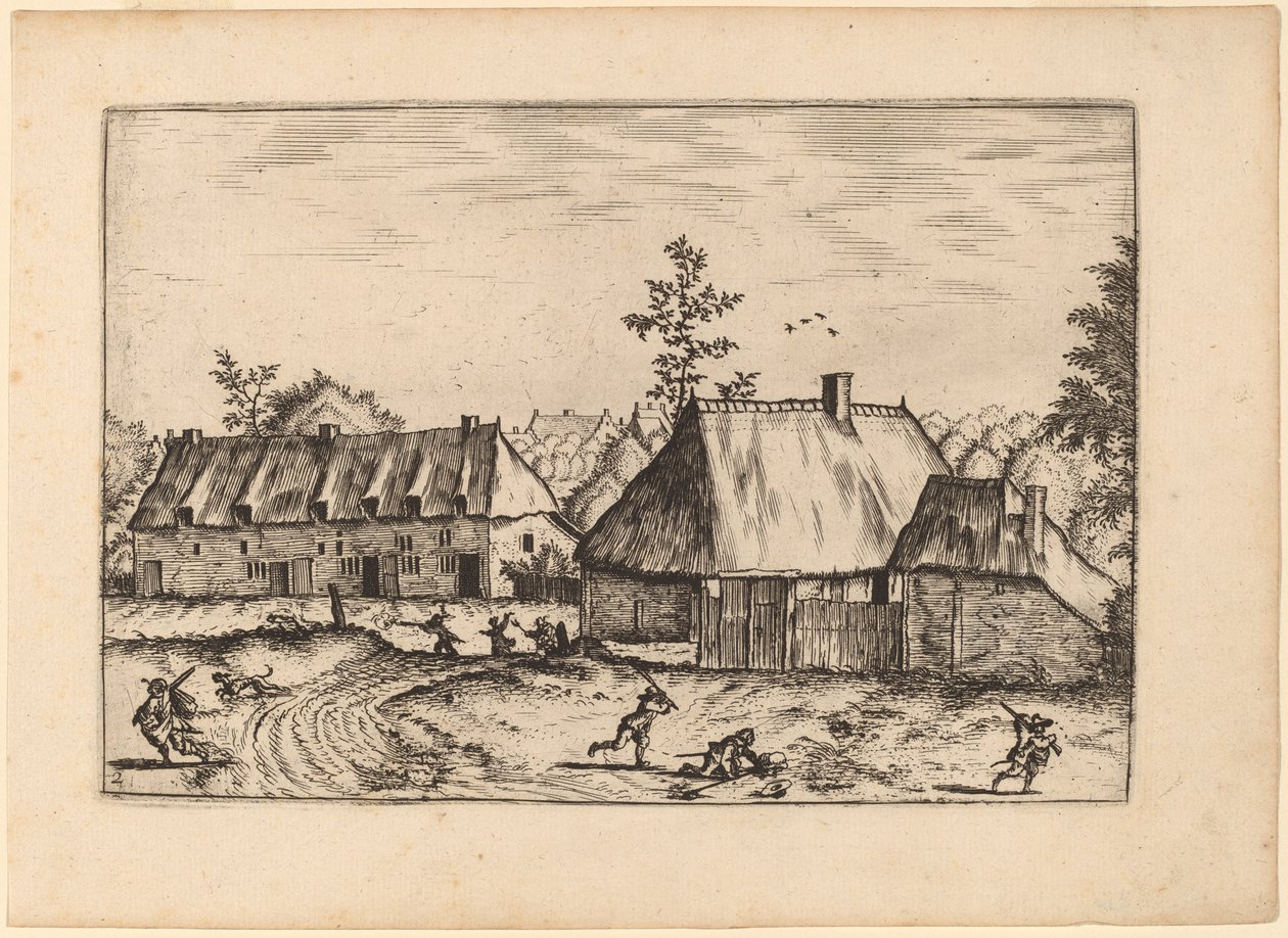 Ferme et rangée de maisons - Johannes van Doetechum, the Elder and Lucas