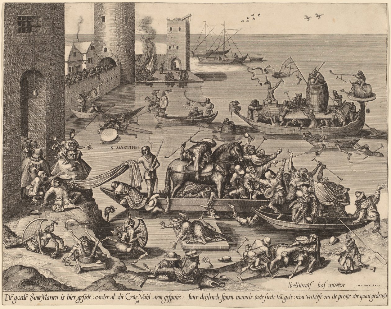 Saint Martin avec son cheval dans un navire - Johannes van Doetechum, the Elder, and Lucas