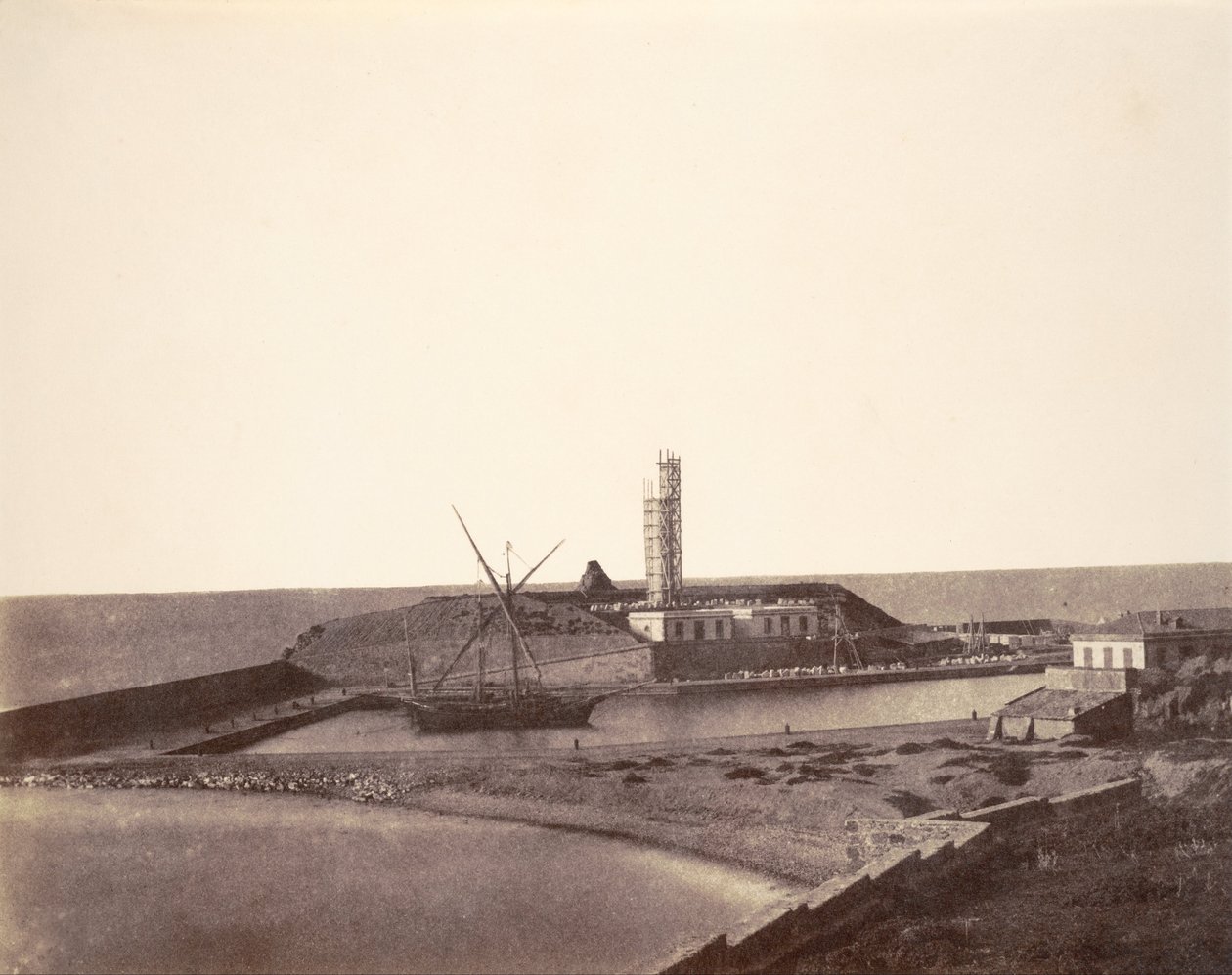 Phare en construction dans le port, Algérie - John Beasly Greene