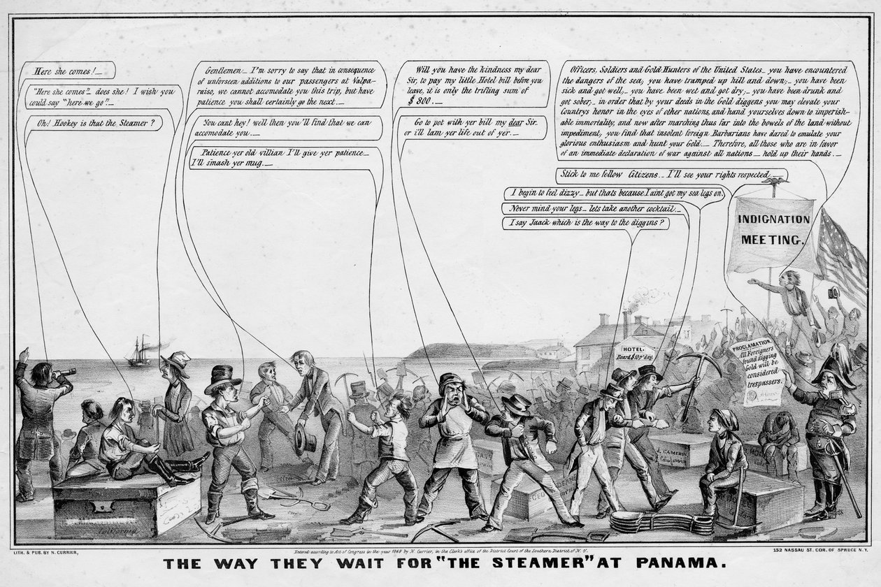 La façon dont ils attendent le vapeur à Panama, publié par N Currier, New York, 1849 - John Cameron