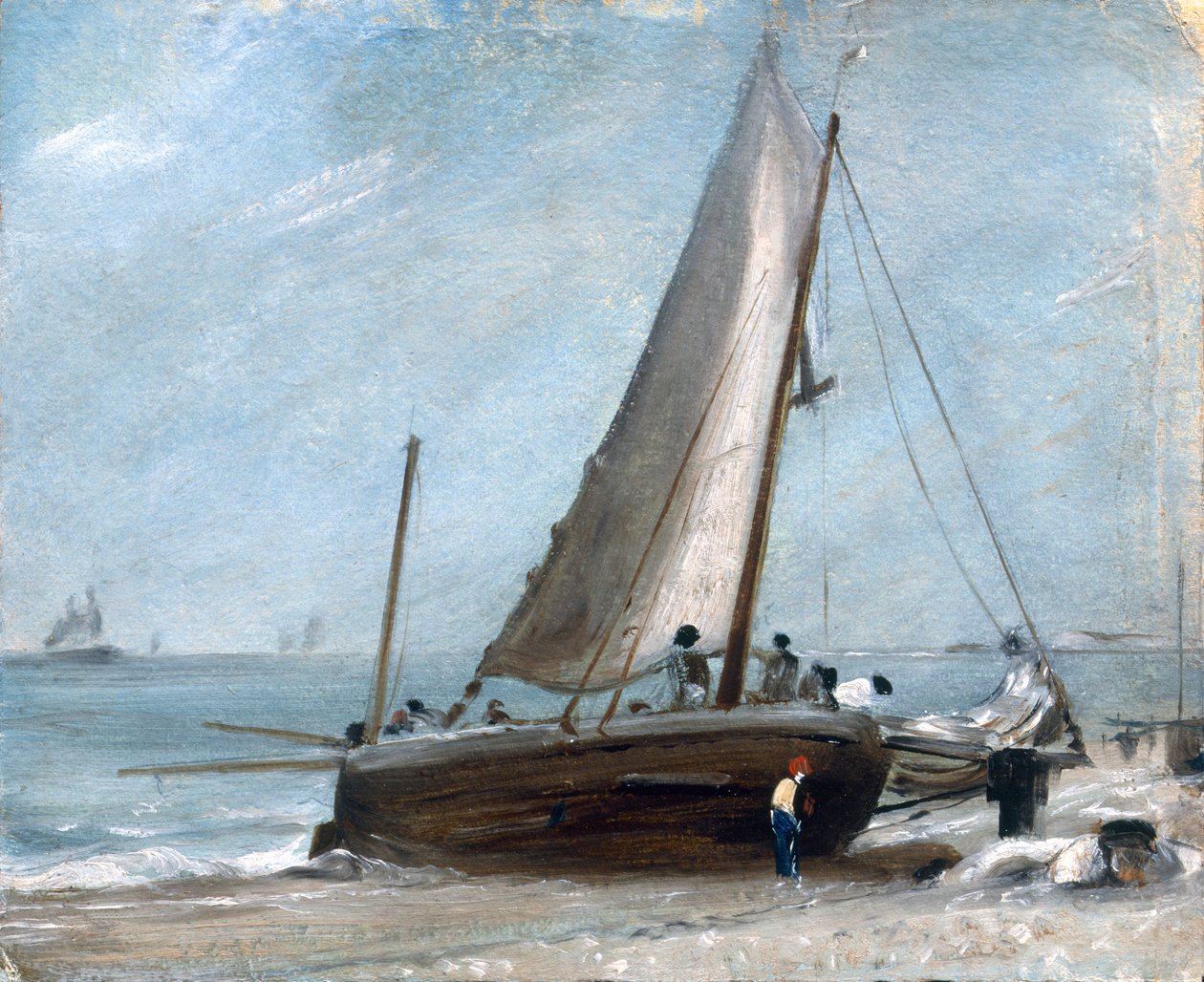 Plage de Brighton avec bateaux de pêche et équipage - John Constable