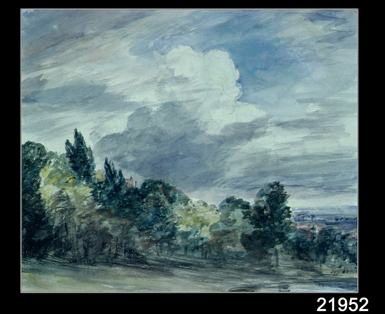 Vue sur un vaste paysage, avec des arbres au premier plan, septembre 1832 - John Constable