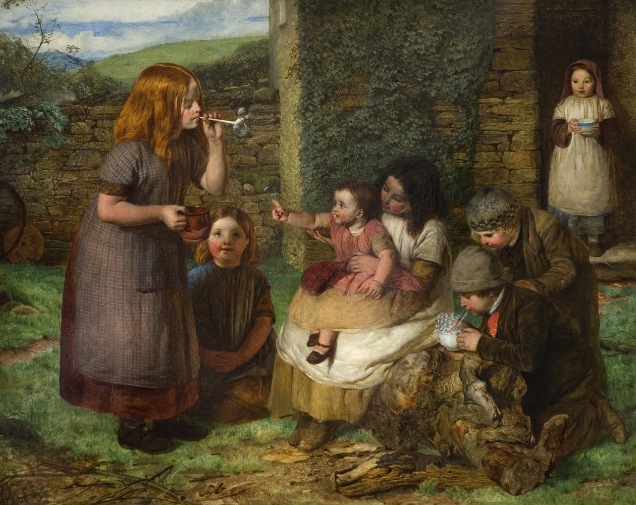 Bulles : scène de cottage avec enfants jouant, 1856 - John Dawson Watson