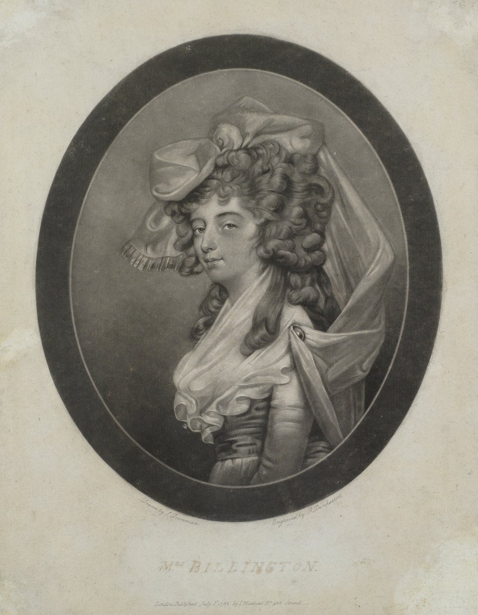 Mme Billington, gravée par Robert Dunkarton (1744-c.1811), 1786 (mezzotinte) - John Downman