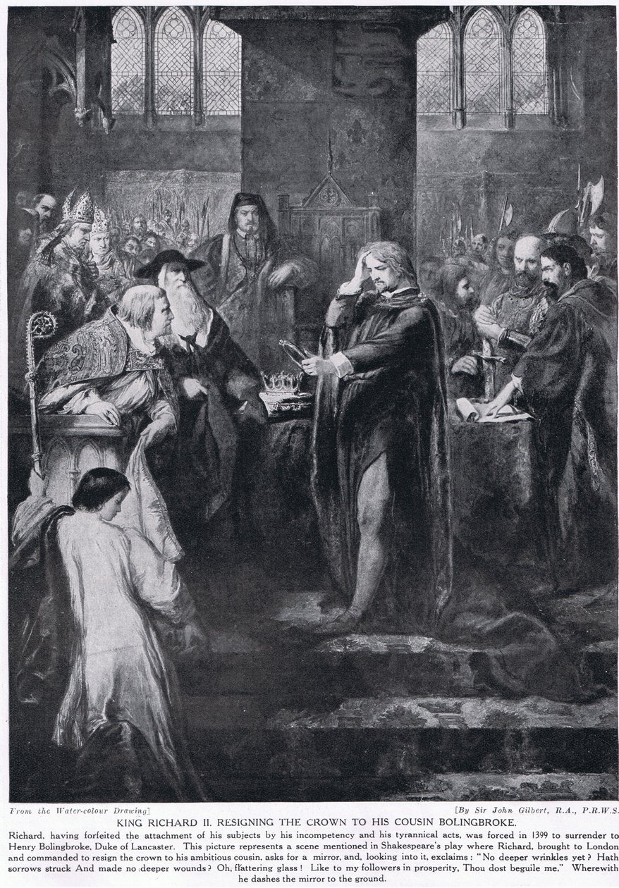 Le roi Richard II abdiquant la couronne à son cousin Bolingbroke, illustration de 