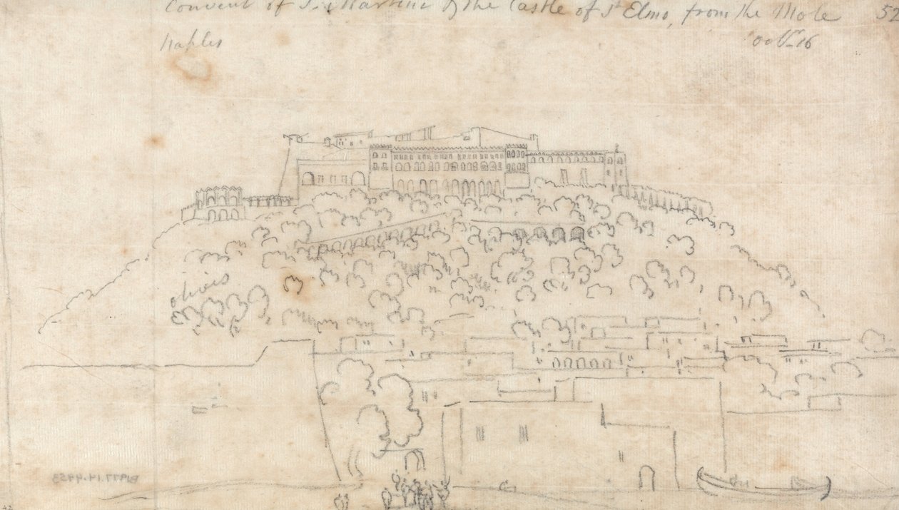 Couvent de S. Martino et Castello di Sant Elmo depuis le Mole, Naples - John Robert Cozens