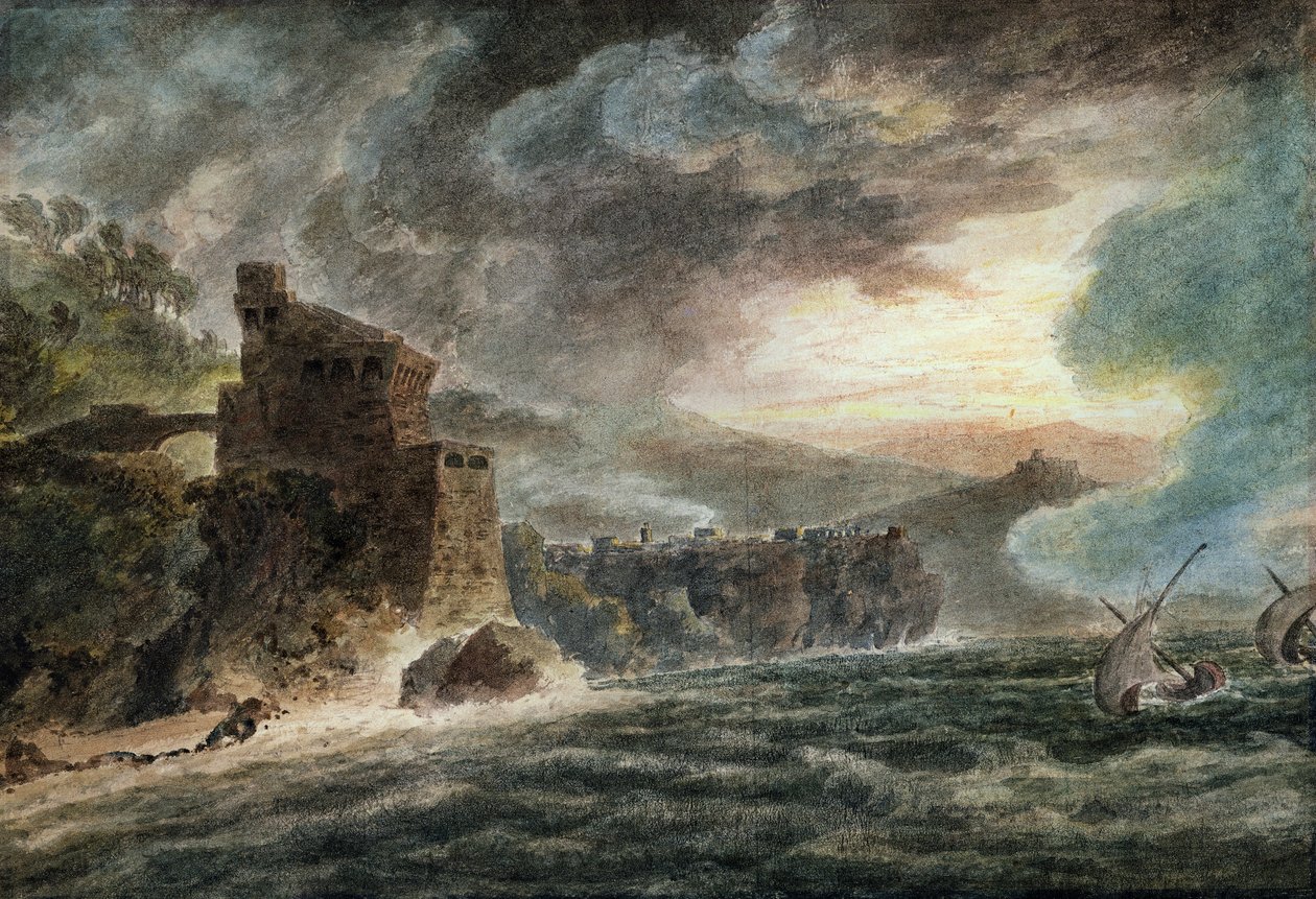 Près de Cetara, avec Vietri et le château de Salerne au loin - John Robert Cozens