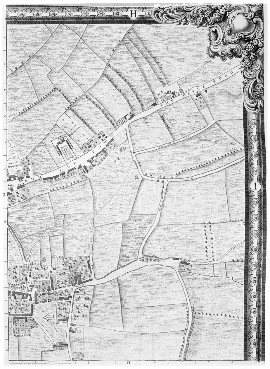 Carte de Mile End et Stepney Green, Londres, 1746 - John Rocque