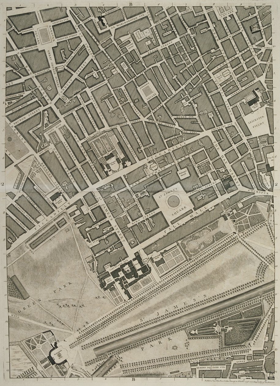 Plan des villes de Londres et Westminster et du quartier de Southwark, gravé par John Tinney, pub. 1746 - John Rocque