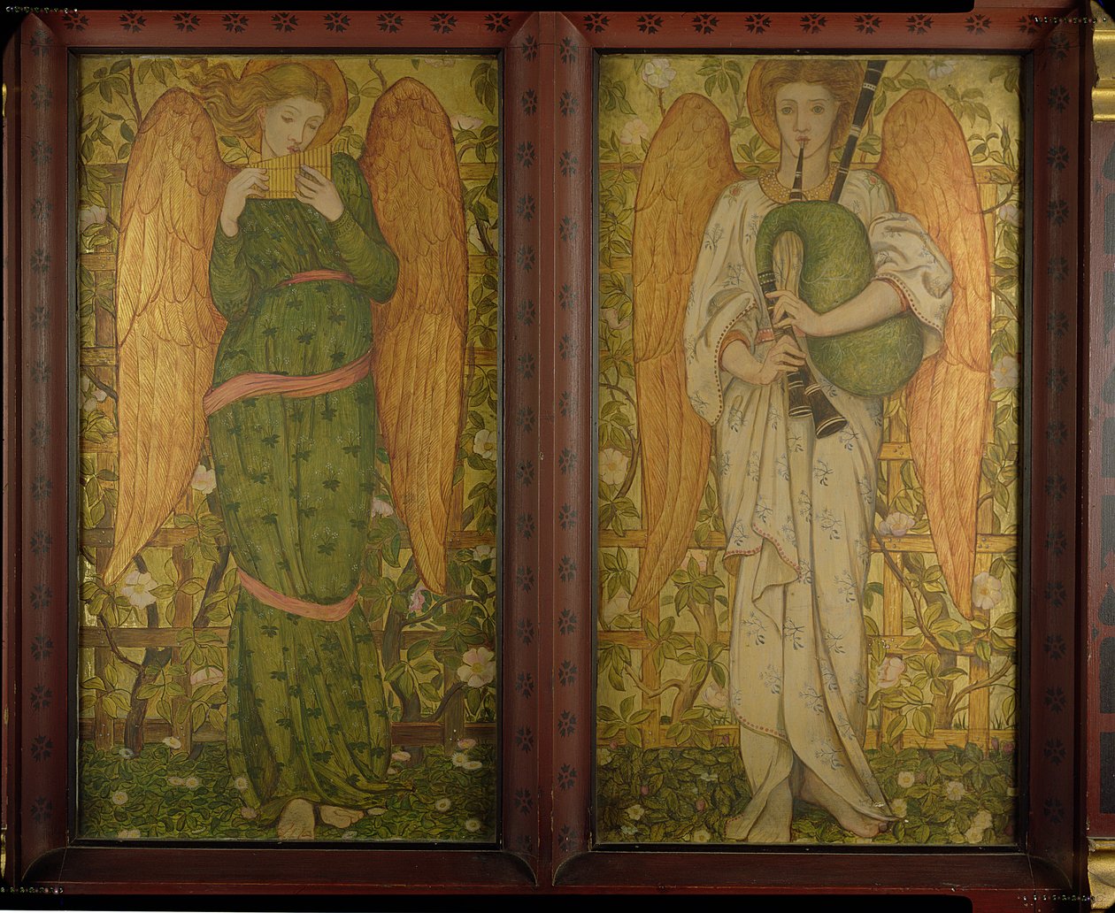 Anges avec flûtes de Pan et cornemuses, 1861-62 - John Roddam Spencer Stanhope