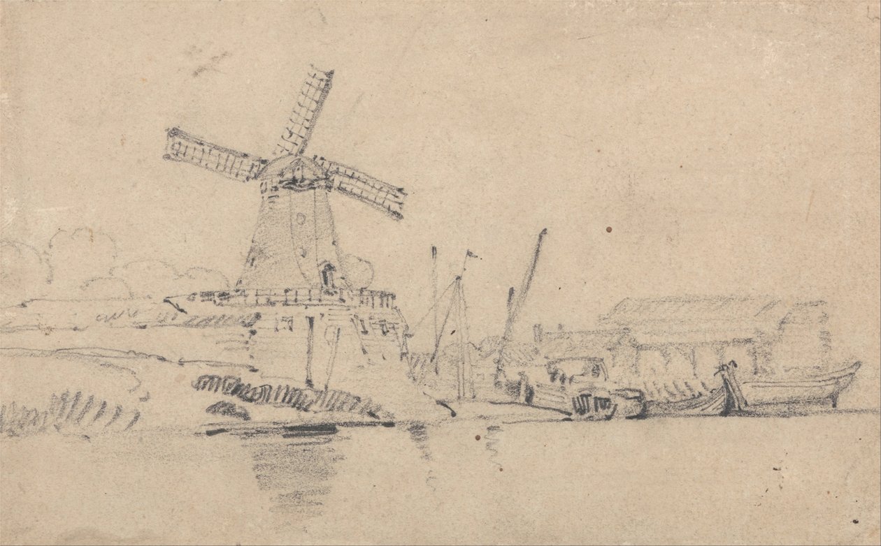 Rivière et moulin à vent - John Sell Cotman