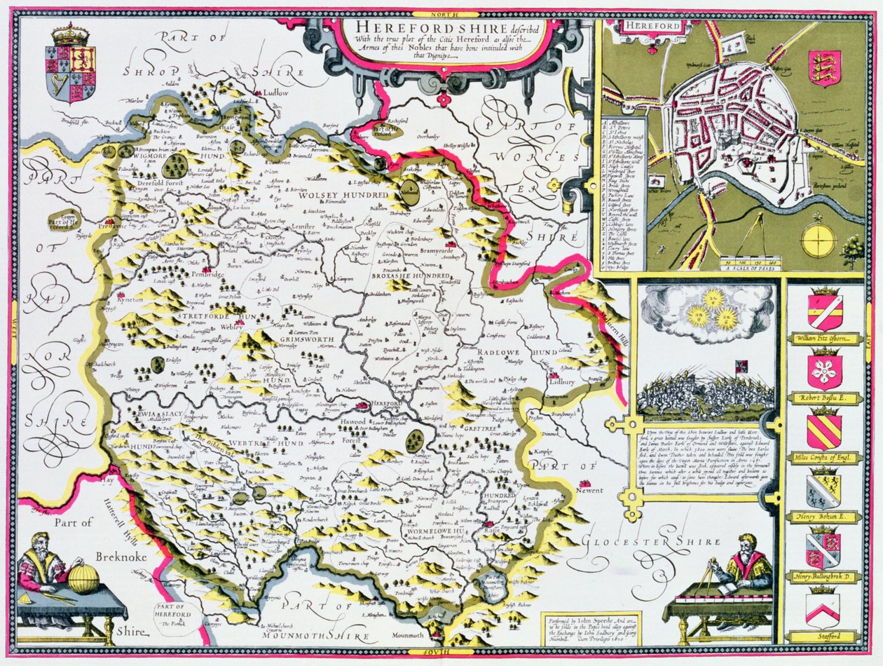 Herefordshire, gravé par Jodocus Hondius (1563-1612) de 