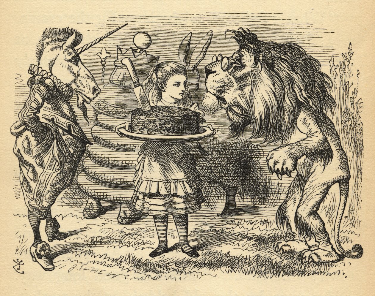 Le partage du gâteau entre le Lion et la Licorne, illustration de 