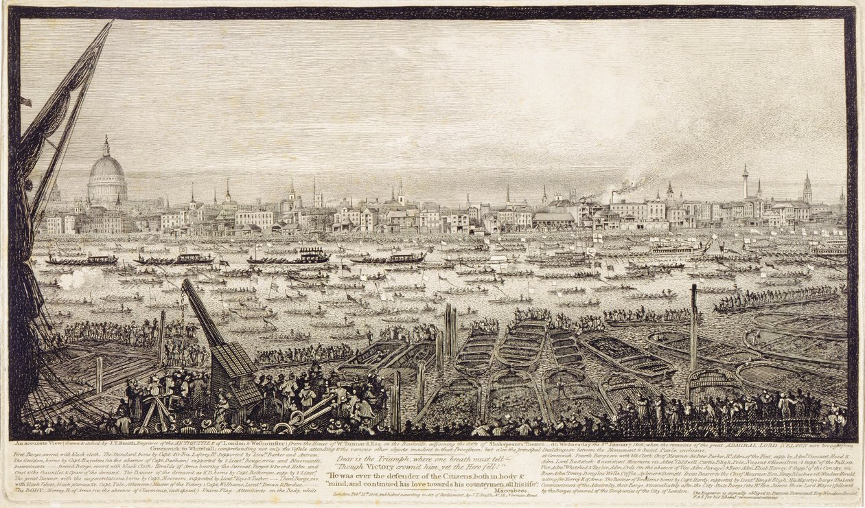 Les Restes de Lord Nelson transportés sur la Tamise de Greenwich à Whitehall, 8 janvier 1806 - John Thomas Smith