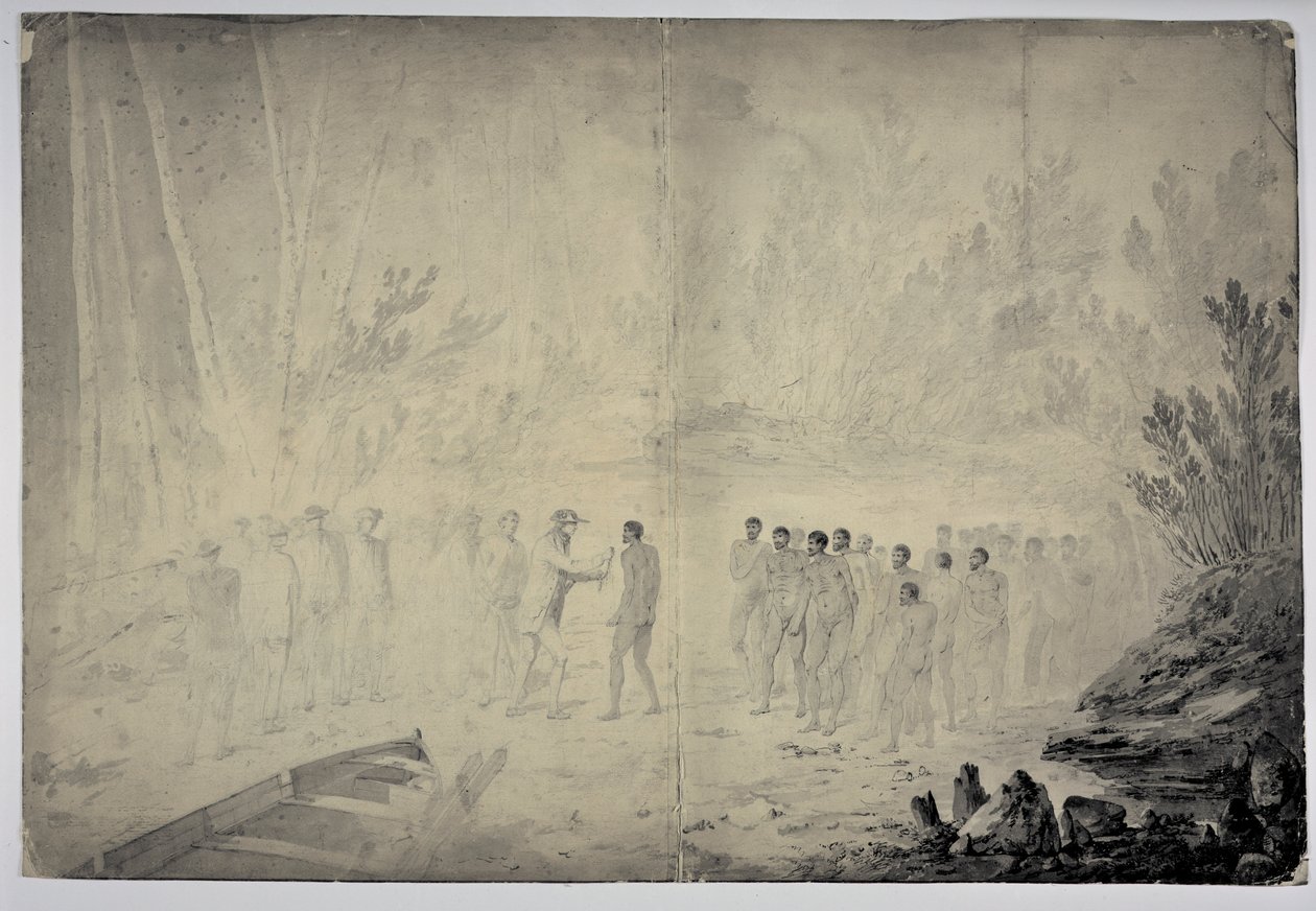 Entrevue du capitaine Cook avec des indigènes à Adventure Bay, Terre de Van Diemen, 29 janvier 1777, vers 1777 - John Webber