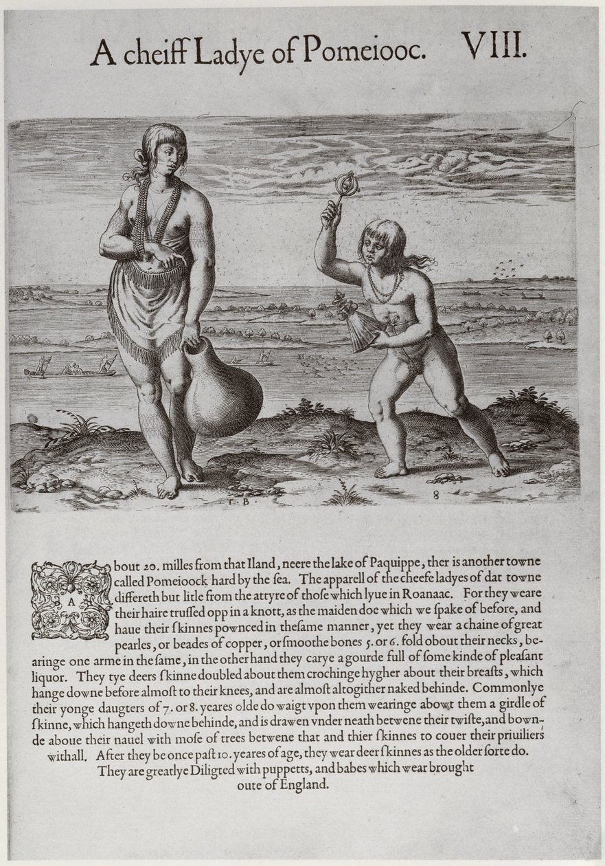 Femme indienne et jeune fille, gravée par Theodor de Bry (1528-1598) - John White