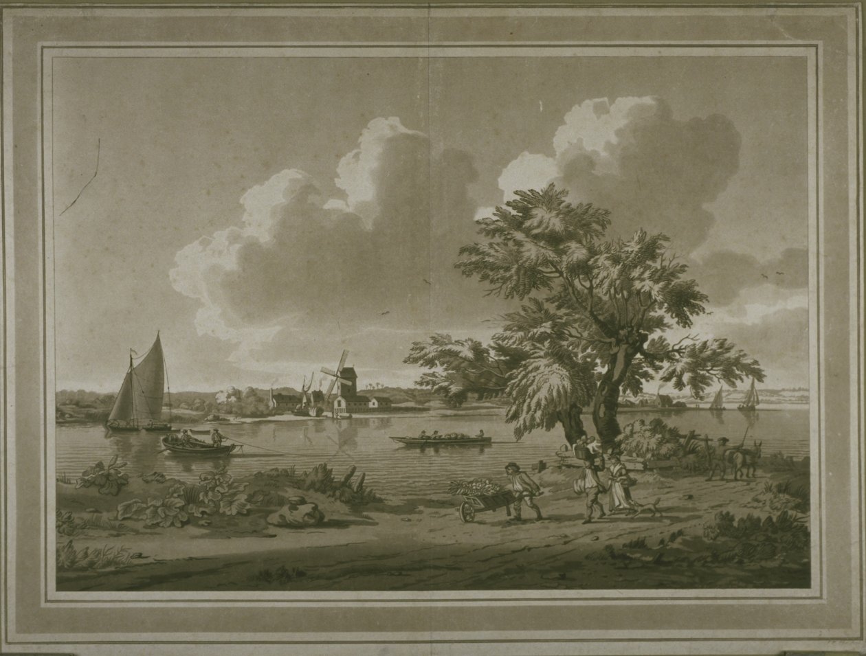 Figures transportant des légumes le long de la rive de la Tamise - John the Elder Cleveley