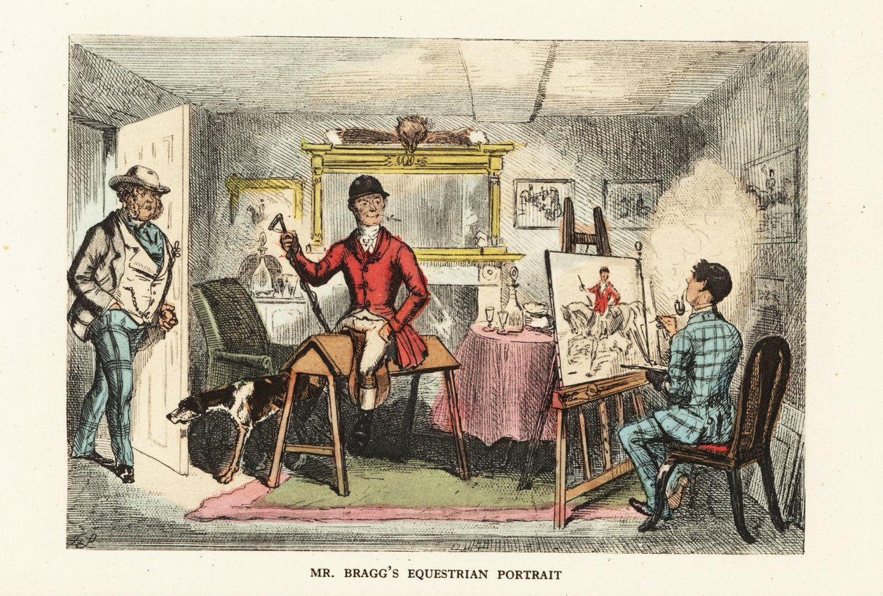 Gentleman anglais en tenue de chasse faisant peindre son portrait - John (after) Leech
