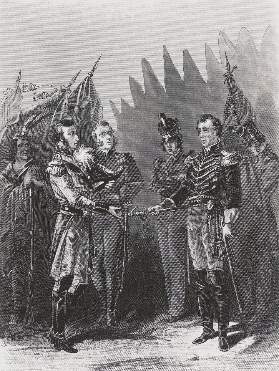 Reddition du général américain William Hull aux troupes britanniques et aux guerriers amérindiens à Détroit, 15 juillet - Walter Charles Mills