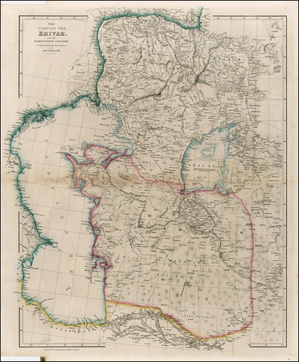 Carte de 1842 de la mer Caspienne, de la Khivah et du pays environnant par John Arrowsmith - John Arrowsmith