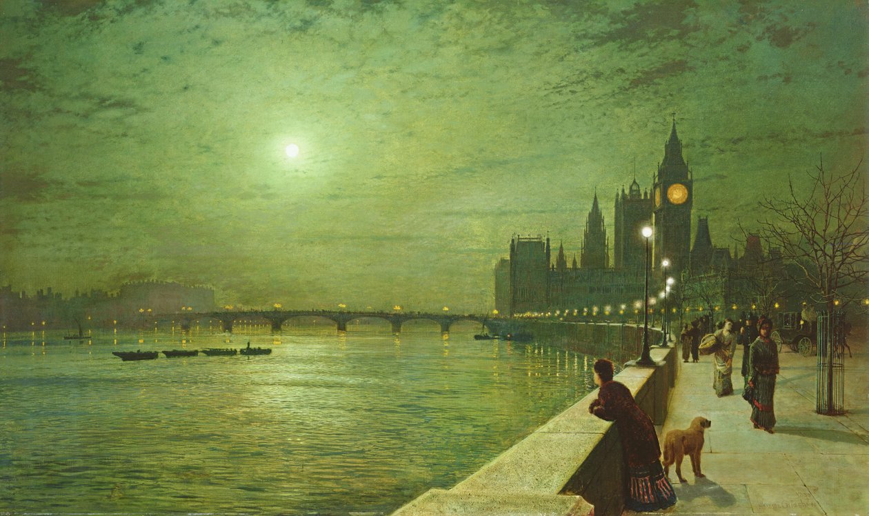 Réflexions de lumière sur la Tamise à Westminster - John Atkinson Grimshaw