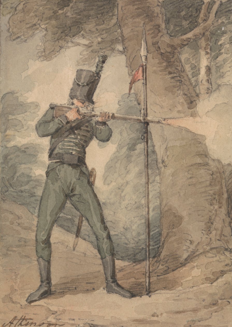 Un tireur à la pratique du fusil - John Augustus Atkinson