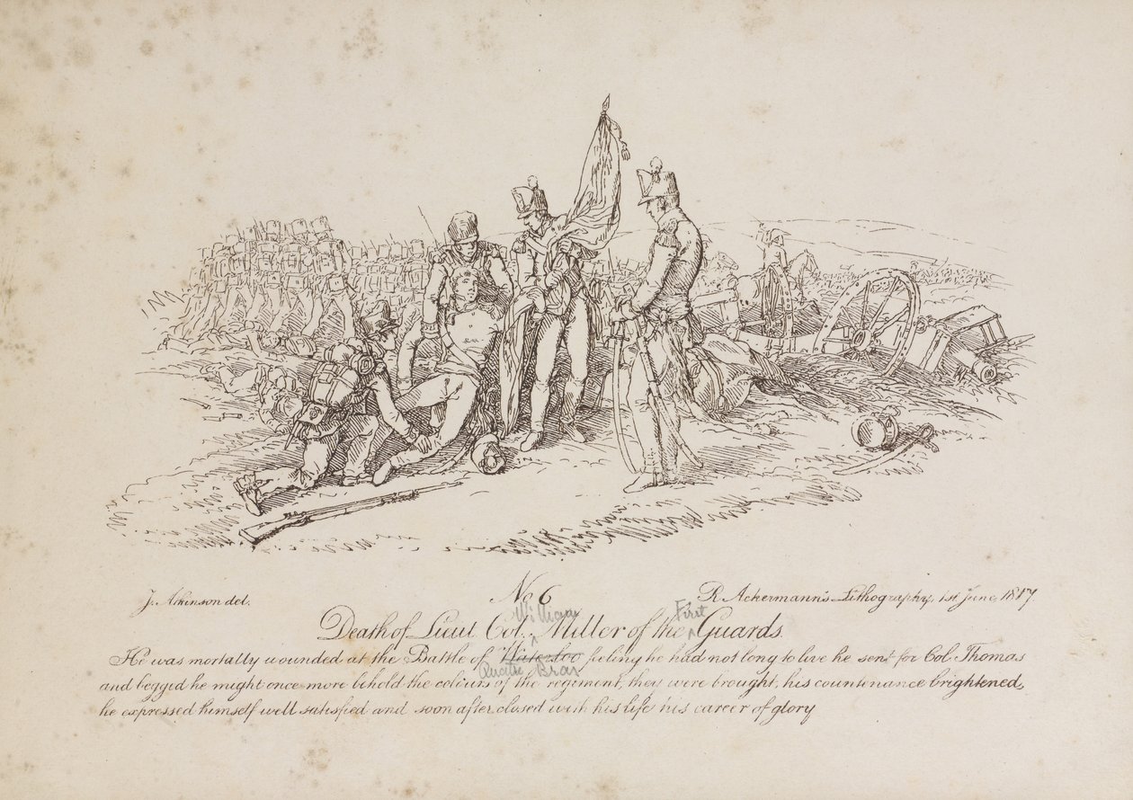 Mort du lieutenant-colonel William Miller des 1st Guards à la bataille de Quatre Bras - John Augustus Atkinson